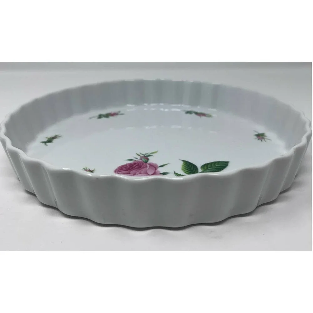 Christineholm Vintage‎ Porcelain Rose Fluted Quiche Tart Dish Bakeware 1 1/2